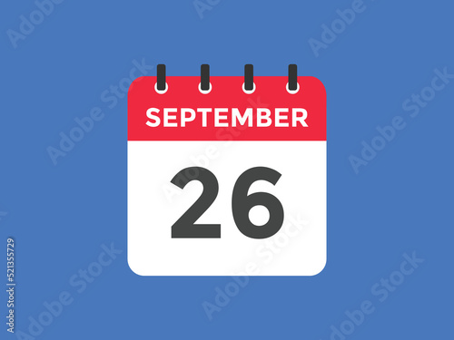 september 26 calendar reminder. 26th september daily calendar icon template. Vector illustration 