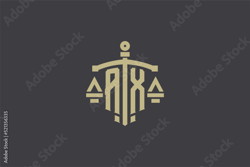 Letter AX logo for law office and attorney with creative scale and sword icon design