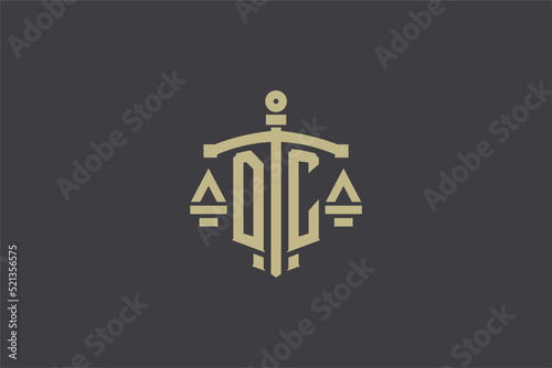 Letter DC logo for law office and attorney with creative scale and sword icon design