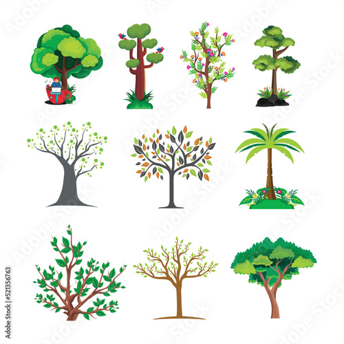 Trees collection design vector and illustration set