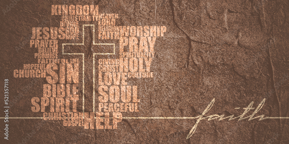 Christianity concept illustration. Crosses and relative words colud. Thin line style