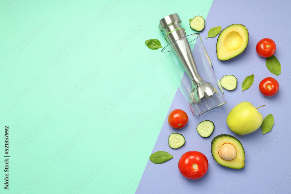 Concept of cooking tasty food with blender, space for text Concept of cooking tasty food with blender, space for text