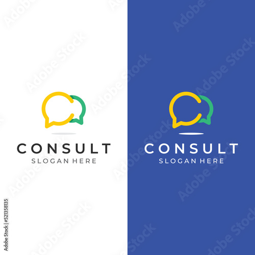 Consultation logo with bubble chat sign, infinity consultation, consultation with people. By using easy and simple illustration editing.
