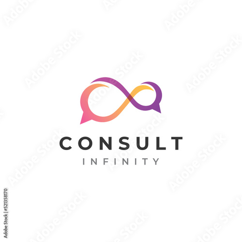 Consultation logo with bubble chat sign, infinity consultation, consultation with people. By using easy and simple illustration editing.