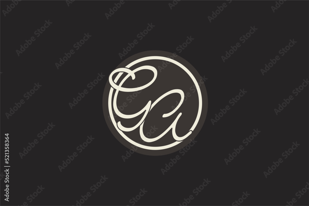Initial letter GA monogram logo with simple and creative cirle line design ideas - obrazy, fototapety, plakaty 