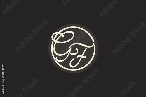 Initial letter GF monogram logo with simple and creative cirle line design ideas