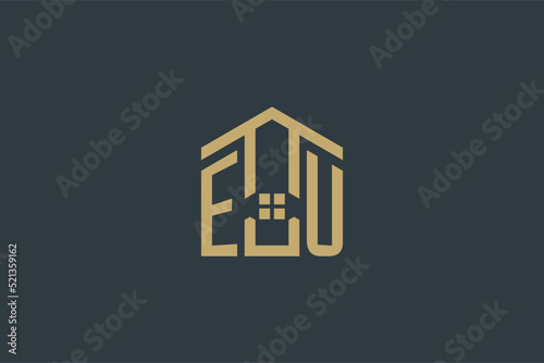 Initial EU logo with abstract house icon design, simple and elegant real estate logo design