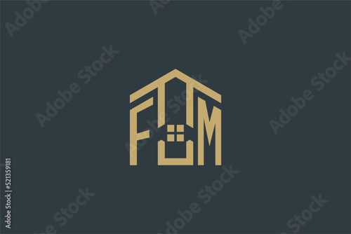 Initial FM logo with abstract house icon design, simple and elegant real estate logo design