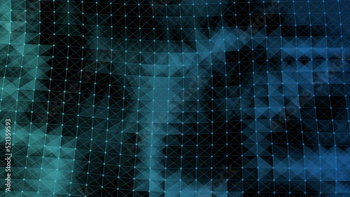 3d wireframe grid with wave, slow motion render video, connected points with lines, randomly flowing bright dots with triangular geometry polygona, data, calm and relax, plexus, cyberspace backdrop