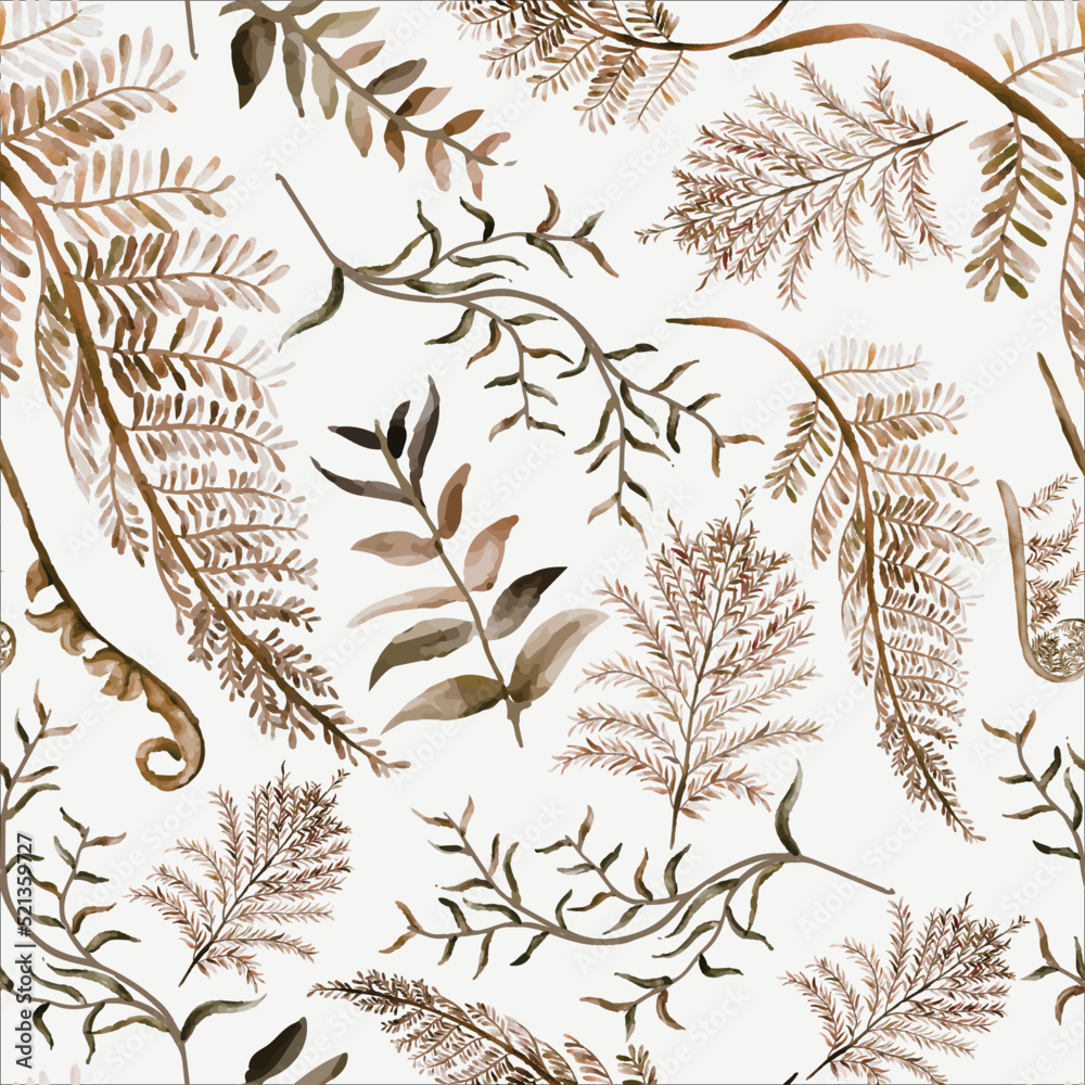 Fototapeta premium Elegant hand drawn watercolor leaves seamless pattern
