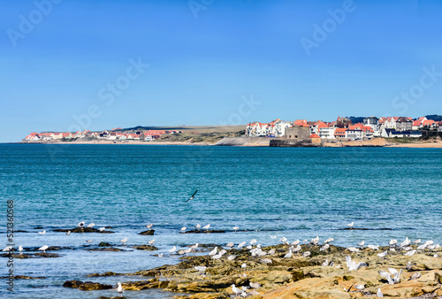 landscape of the cote d'opal with the town of Ambleuteuse and its fortress in the north west of France
