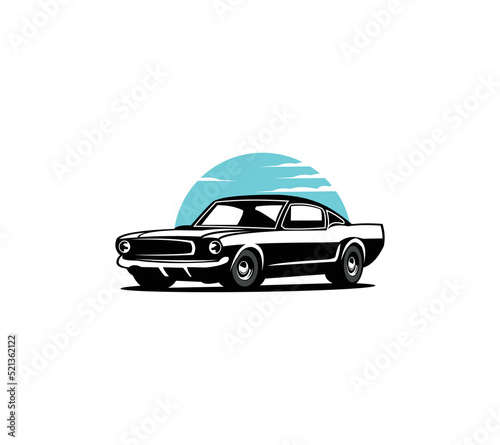 Retro muscle car vector illustration. Vintage poster of reto car. Old mobile isolated on white.