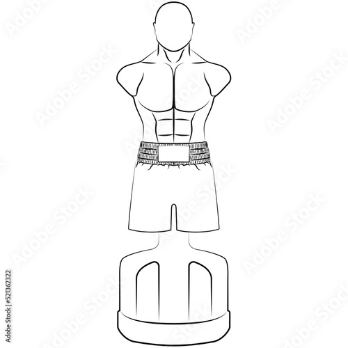 Boxing dummy mannequin, fight sports dummy sketch drawing, contour lines drawn without face