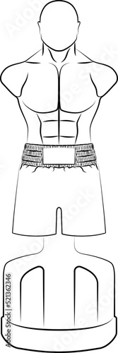 Boxing dummy mannequin, fight sports dummy sketch drawing, contour lines drawn without face