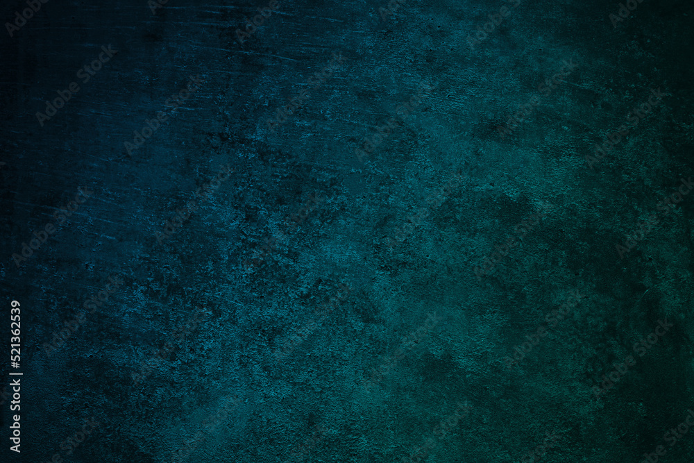 Dark blue green wall texture. Gradient. Deep teal color. Toned old rough concrete surface. Close-up. Abstract. Grunge background with space for design. Web banner. Dark blue green wall texture. Gradient. Deep teal color. Toned old rough concrete surface. Close-up. Abstract. Grunge background with space for design. Web banner.
