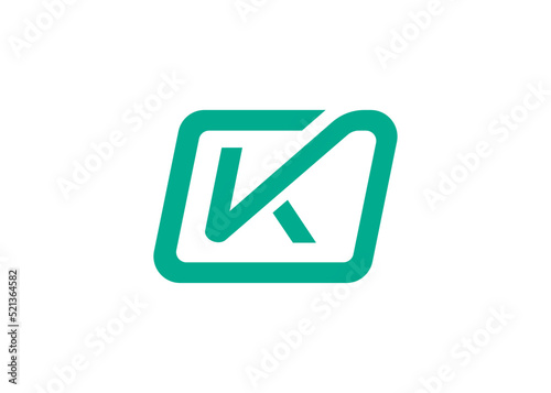 Letter K box logo template, Icon Check letter K on green box, Letter K and V logo icon.
