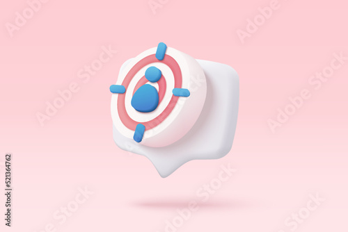 3d minimal excellent business idea goals. Leadership for successful  under creative concept in pastel background. 3d arrow hit center of target vector render on isolated pink background photo