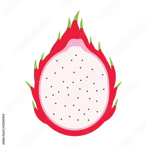 Hand Drawn Dragon Fruit Slice Animated Fruits Icon Clipart Vector Illustration