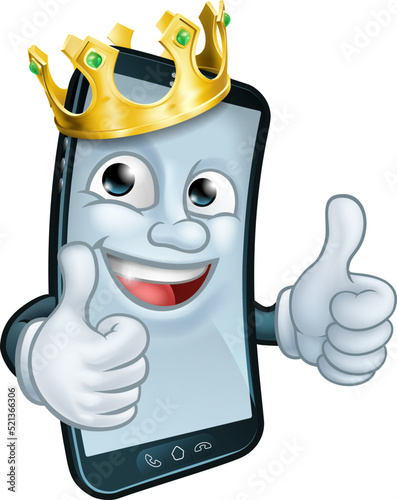 Mobile Phone King Crown Thumbs Up Cartoon Mascot