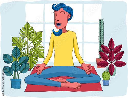 Woman Meditating Doing Yoga Pilates Illustration