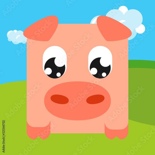 Geometric stylized pig in cartoon colorful valley photo