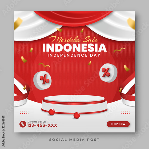 Indonesia independence day sale social media banner with podium display