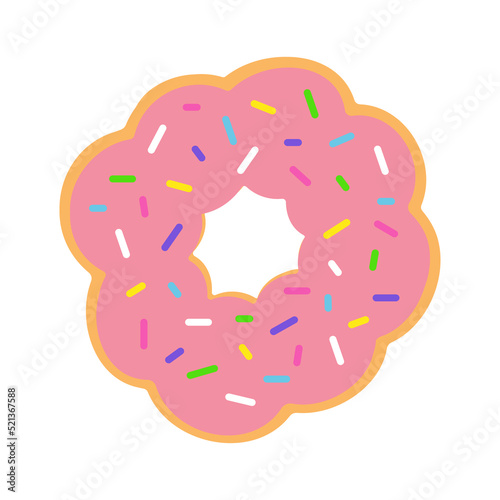 Whole strawberry mochi donuts with pink glaze and colorful sprinkles. Isolated vector illustration on white background.