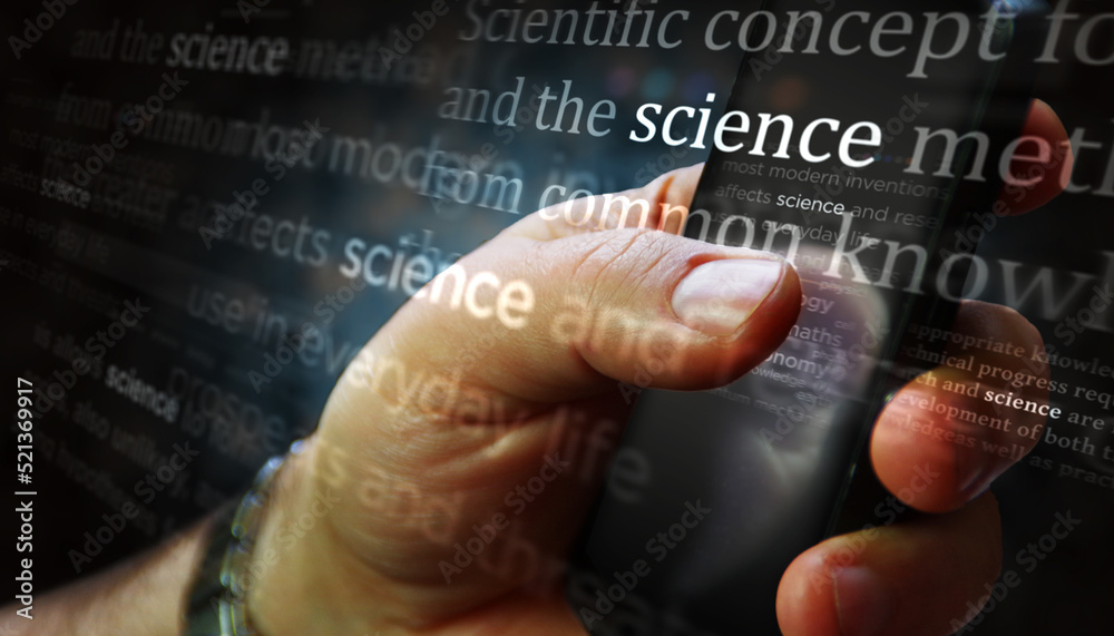 Obraz premium News titles on screen in hand with Science 3d illustration