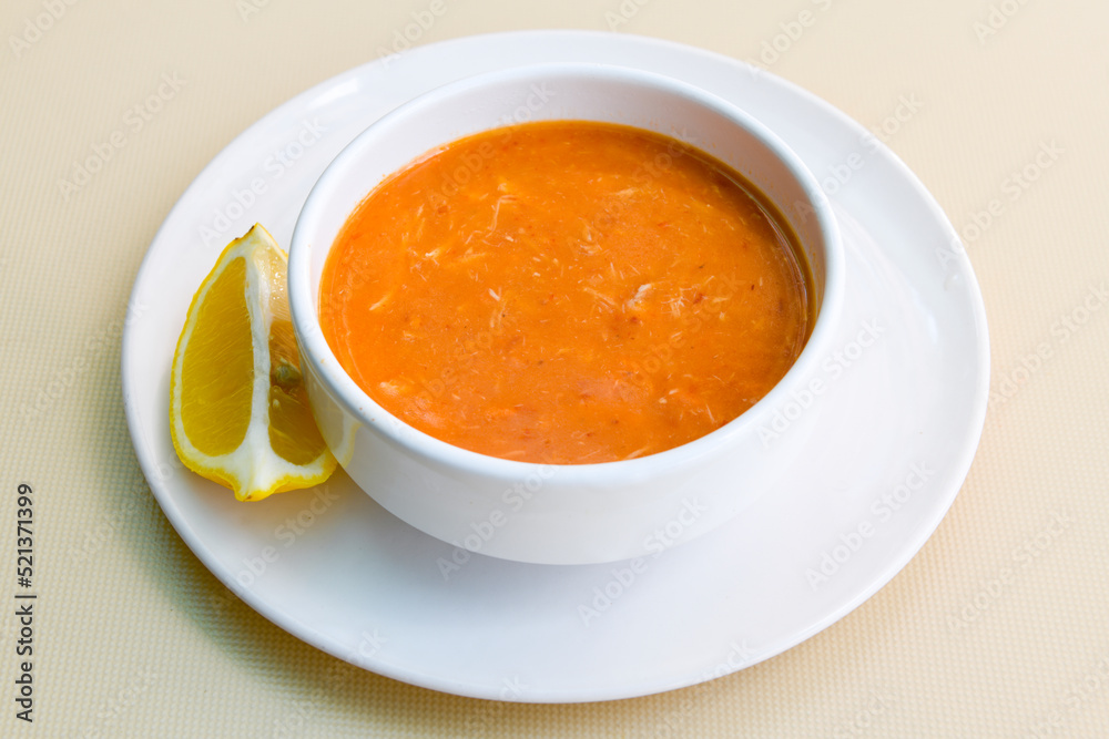 Turkish Ezo Gelin soup, Traditional Turkish Soup. Top view