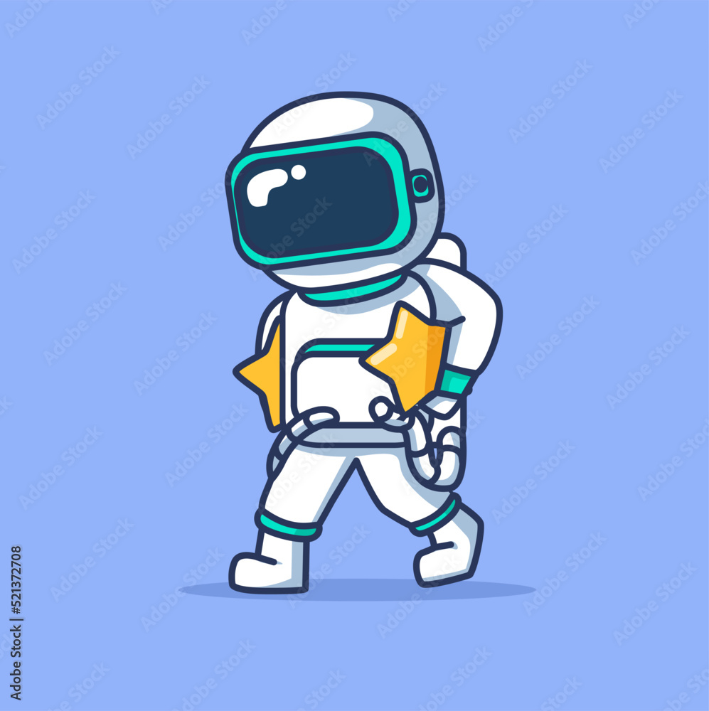 Cute Astronaut carrying stars   Vector Icon Illustration. Science Technology Icon Concept Isolated Premium Vector. cute flat illustration