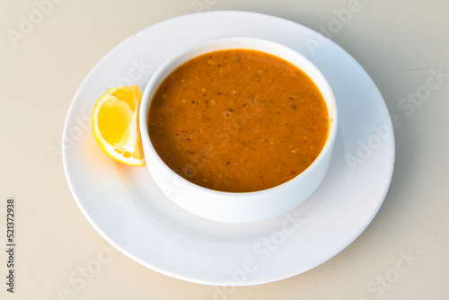 Turkish Ezo Gelin soup, Traditional Turkish Soup. Top view
