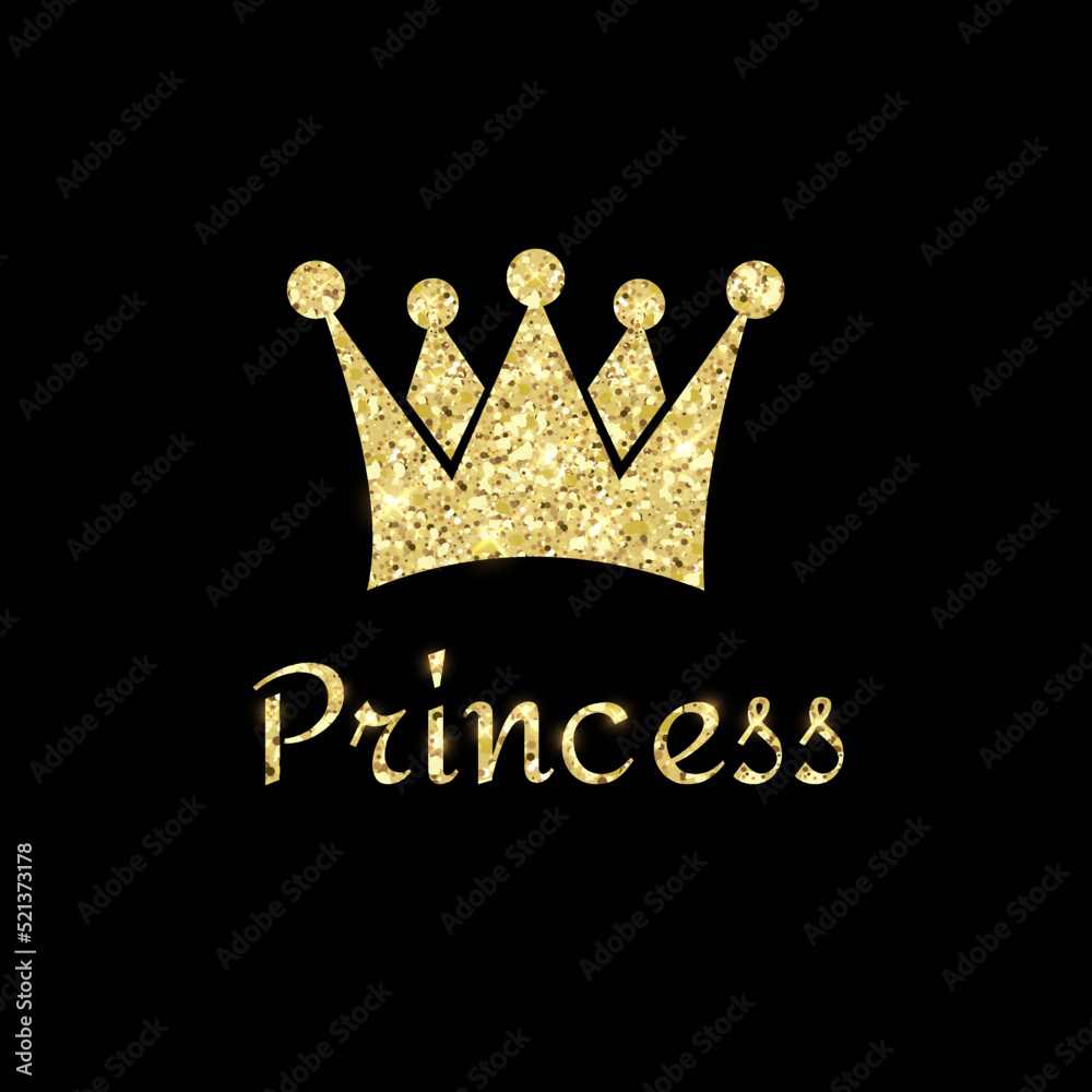 Princess Golden Glossy Background with Crown Vector Illustration
