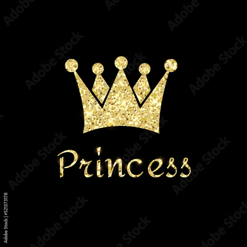 Princess Golden Glossy Background with Crown Vector Illustration