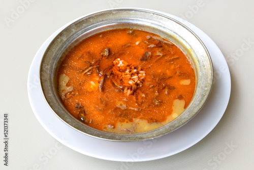 Turkish Traditional Tripe Soup. Iskembe, beyran, kelle paca corbasi. photo
