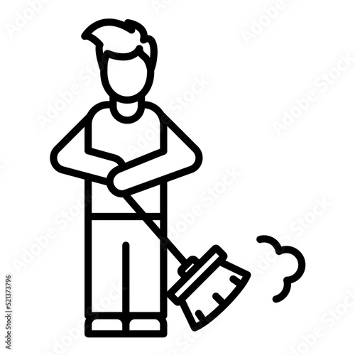 Man Sweeping Floor Line Icon