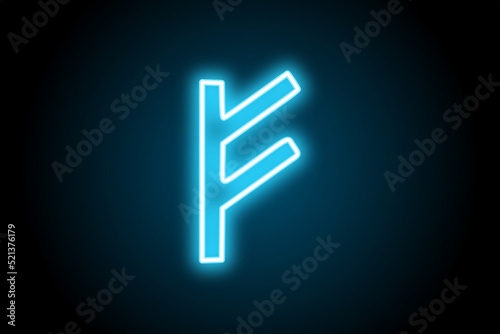 Fehu viking nordic norse rune glowing neon symbol  photo