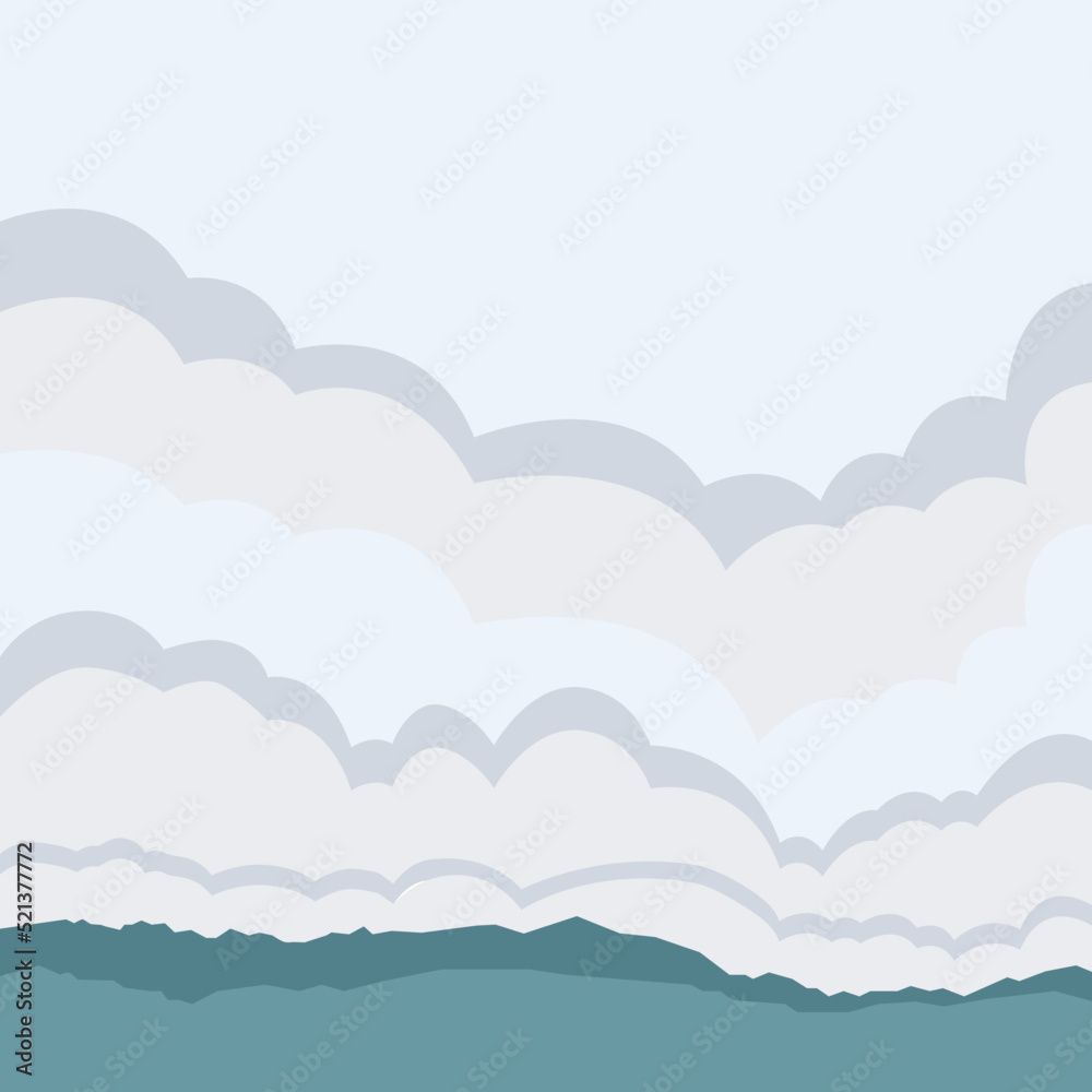Vector landscape : mountains, sky, clouds. Background for illustration, card, banner, poster.