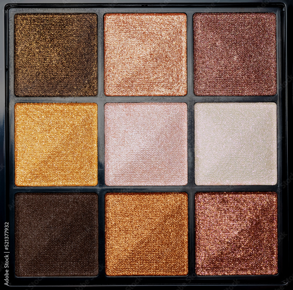 Fototapeta premium Close up of shimmering eyeshadow palette of nine colors.