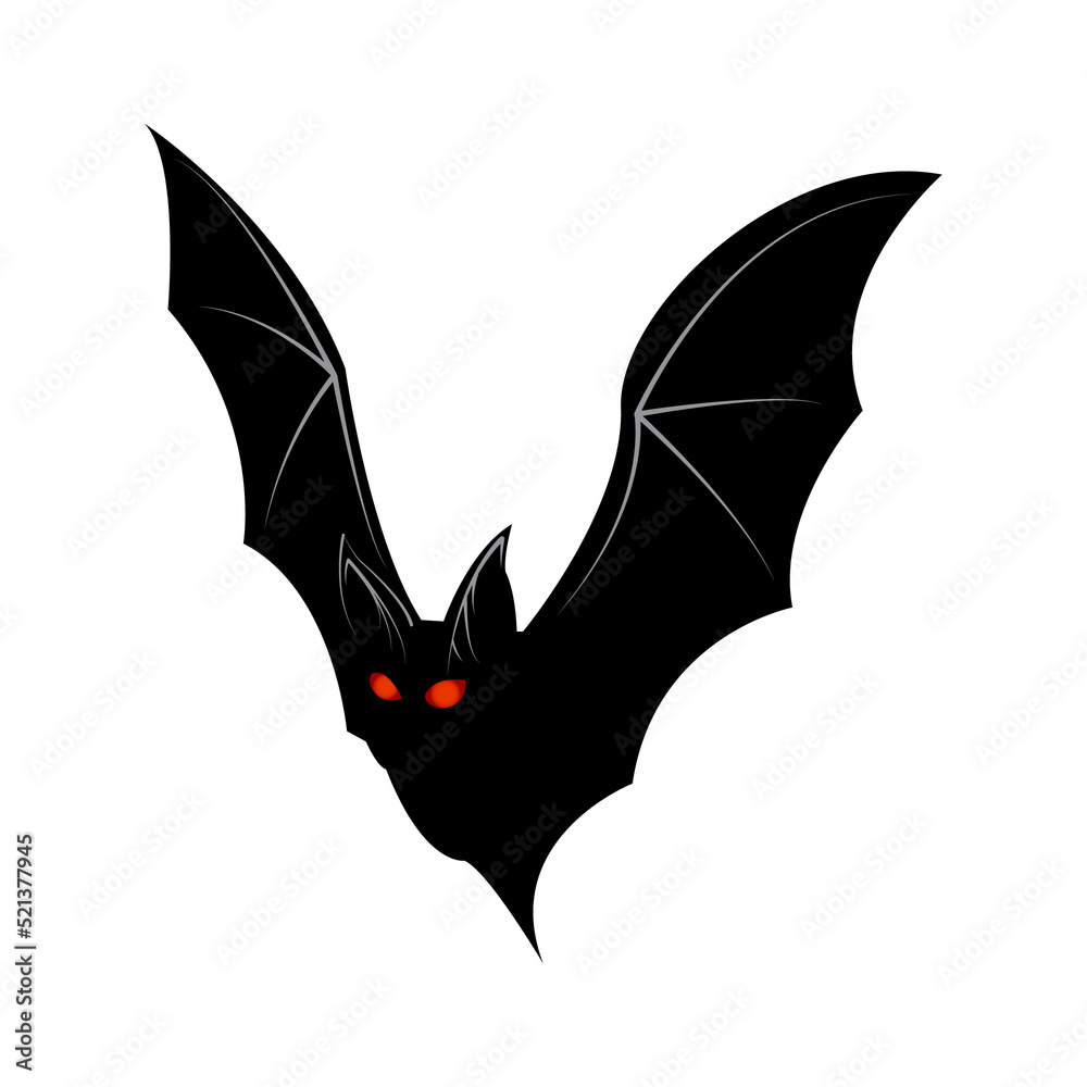 Black bat, scary red eyes, Halloween, on a white background. Stock ...