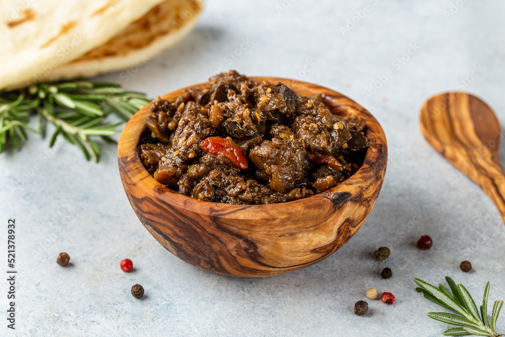 Greek dips and spreads. Traditional classic menu and cuisine items. Hummus, Tzatziki, Olive Tapenade made with fresh ingredients such as lemon juice and olive oil served with hot homemade pita bread