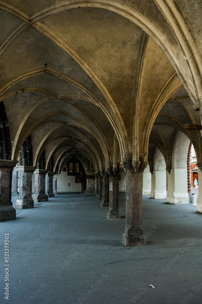 arches of the city hall of lubeck