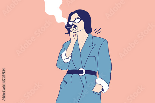 Illustrations of Beautiful woman girl smoking cigarette outdoors