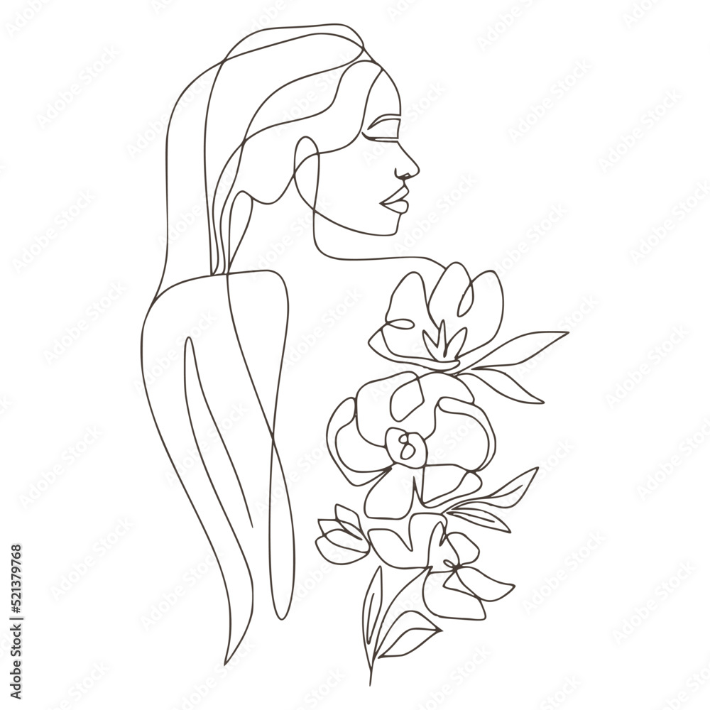 Minimalist Floral and Botanical Woman Lineart Vector, Woman with Flowers Illustration