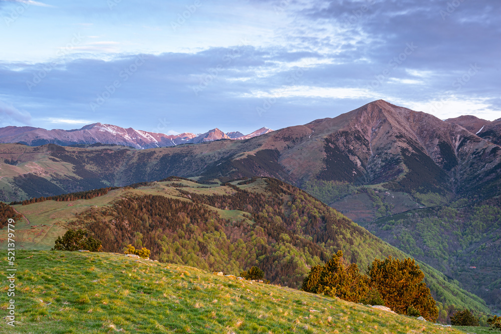 Sunrise in the high mountains (Peak of Costabona, Pyrenees Mountains)