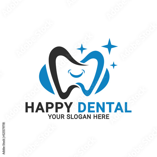 Happy Dental Logo, Family dental clinic logo, simple tooth dental logo template