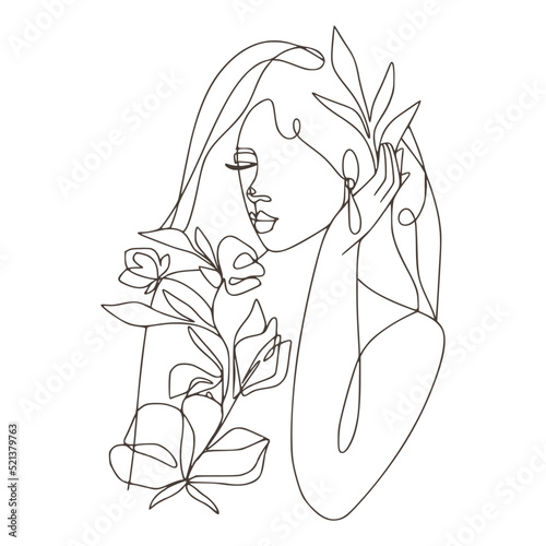 Minimalist Floral and Botanical Woman Lineart Vector, Woman with Flowers Illustration