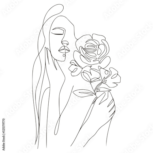 Minimalist Floral and Botanical Woman Lineart Vector, Woman with Flowers Illustration