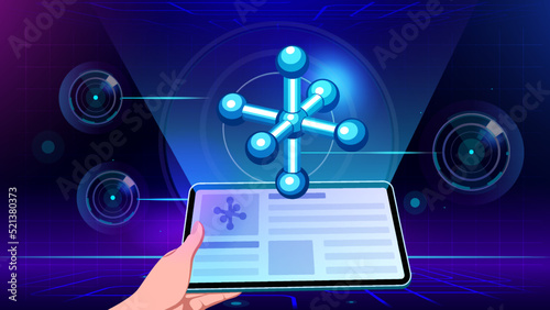 Visualizing and Experiencing 3D model of a Molecule Structure in Augmented Reality-Vector Illustration 