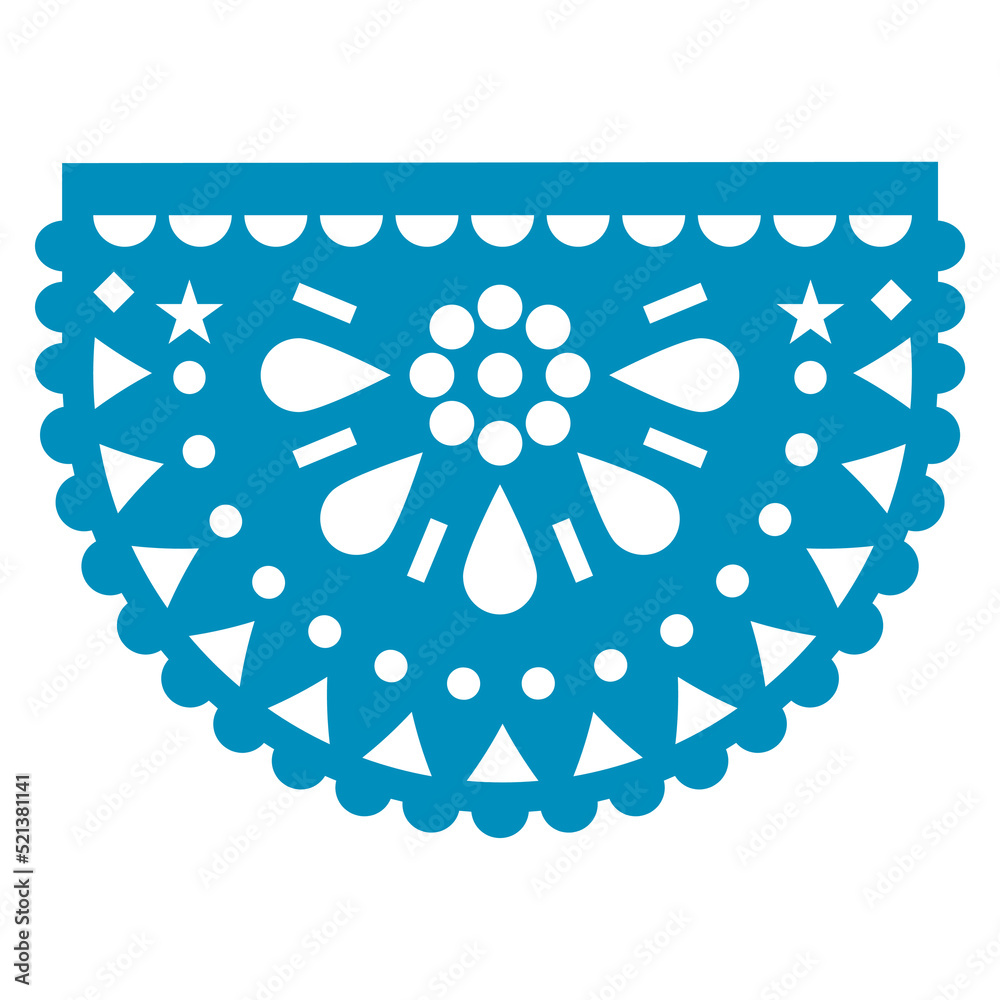 Papel Picado vector round design with floral mandala, Mexican fiesta ...