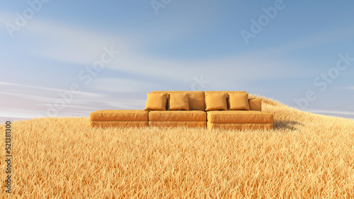 Meadow in the room. 3D illustration, 3D rendering	